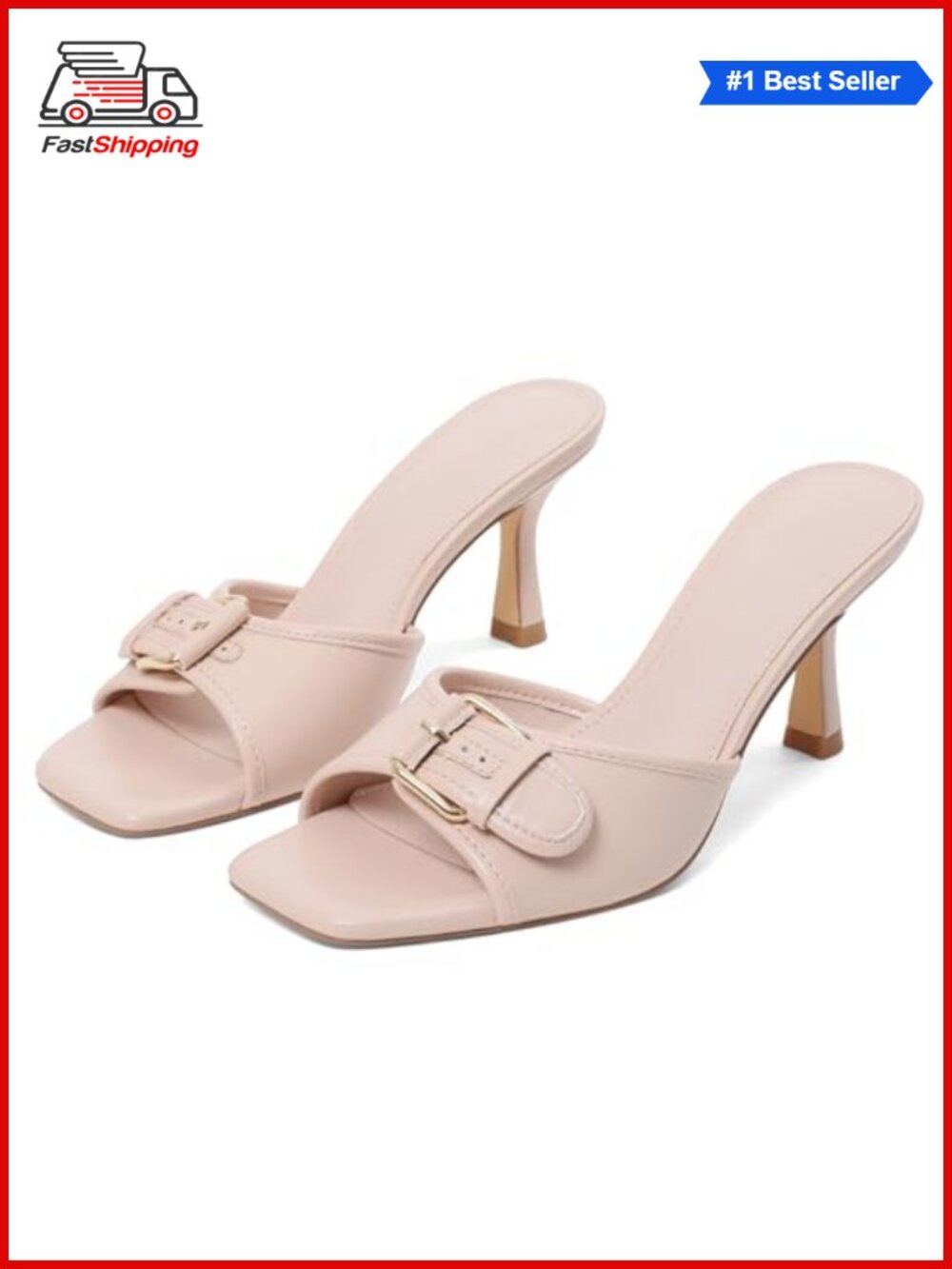 ✨ Kitten Heel Peep Toe Slip On Mule Sandals for Women Summer Heeled Shoes